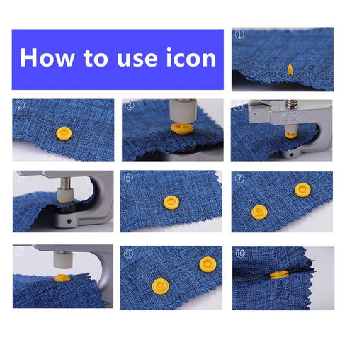 Step-by-step guide using Snaps And Snap Pliers Set With 1440 T5 Plastic Buttons, 360 Sets, for sewing and crafting projects.