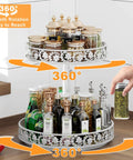 12 Inch 2 Tier Lazy Susan Turntable Organizer Adjustable Height Smooth Rotation Kitchen Countertop Spice Rack White Heavy Duty with accessible spice jars.