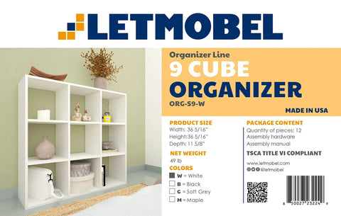 DIY Cube Organizer Shelf With Nine Cubes For Bedroom Living Room And Home Office In White Made In USA Easy To Assemble Sturdy Modular Storage For Books Decor And Plants displayed in a room corner