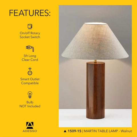 Walnut Wood Base Table Lamp With Beige Fabric Shade And Antique Brass Accents, Modern Ambient Lighting For Bedroom, Living Room, Or Home Office, 25.5 Inch Tall, Cozy Vibe