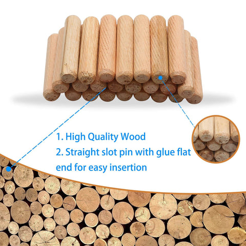 Wood Dowel Pins Set 100 Pack 10mm X 50mm Beveled Fluted Hardwood Dowels Kiln Dried Eucalyptus For Craft Projects