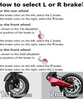 Instructions for selecting left or right brake for High Performance Electric Scooter Hydraulic Disc Brake Kit.