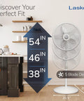 Oscillating Pedestal Fan With Adjustable Height From 38 To 54.5 Inches Tilt Adjustable 3 Speed Options Portable 18 Inch White Standing Fan For Bedroom And Living Room