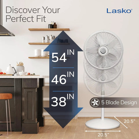 Oscillating Pedestal Fan With Adjustable Height From 38 To 54.5 Inches Tilt Adjustable 3 Speed Options Portable 18 Inch White Standing Fan For Bedroom And Living Room
