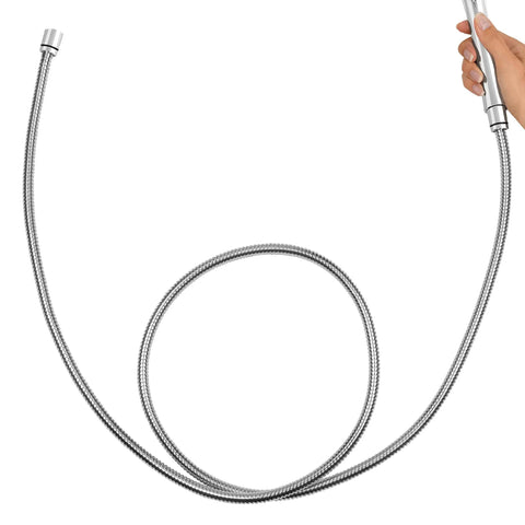 Ultra Flexible Replacement Metal Shower Hose, Extra Long 96-Inch Chrome Finish, coiled with hand holding the end, kink-resistant design