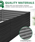 Close-up of 12 By 4 By 1.5 Foot Galvanized Raised Garden Bed Black showing rust-resistant metal and stabilizing bars