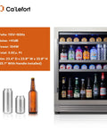 24 Inch Beverage Refrigerator With Glass Door For Home Kitchen Holds 140 To 180 Cans, Built In Or Freestanding Cooler