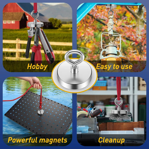 Round stainless steel lifting magnet with ring for retrieving metal items