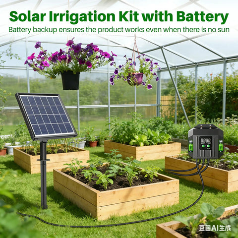 Solar Powered Drip Irrigation System With Digital Programmable Watering Kit, 2200mAh Battery, Battery Hybrid for 15 Potted Plants in garden