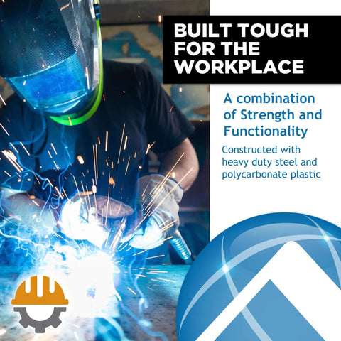Workhorse Heavy Duty Time Clock And Document Stamp Featuring Smart Led Alignment Dual View Windows For Hassle Free Employee Punch Tracking And No Nonsense Business Attendance Solutions with sparks flying during welding, showcasing steel construction.