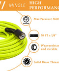 Beefed Up 50 Ft Pressure Washer Hose 1/4 Inch With Quick Connect Kit, High Pressure 3600 PSI, M22 14mm Fittings, Replacement Hose For Most Brands