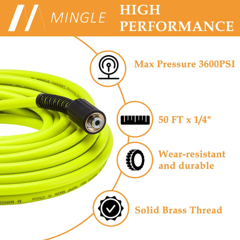 Beefed Up 50 Ft Pressure Washer Hose 1/4 Inch With Quick Connect Kit, High Pressure 3600 PSI, M22 14mm Fittings, Replacement Hose For Most Brands