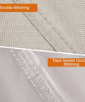 Close-up view of Pyramid Patio Heater Cover For Hiland Propane Heater Heavy Duty With Zipper Waterproof Outdoor Cover 21W X 21D X 90H 600D Ripstop Polyester With Double Stitching For All Weather Protection featuring double stitching and tape sealed stitching in light khaki material.