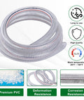 3.3 Foot Steel Wire Suction Hose With 1 Inch Inner Diameter And 1.25 Inch Outer Diameter, Rugged Heavy Duty Three Layer PVC Vinyl Reinforced Tubing