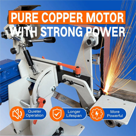 Tough As Nails 2X72 Belt Grinder Sander with strong copper motor and sparks, ideal for metal and woodworking.