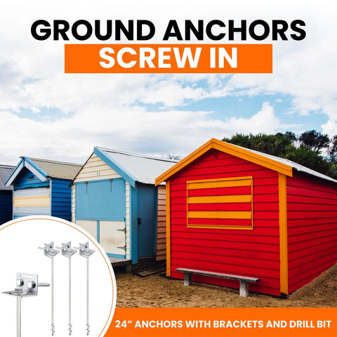 Heavy Duty Ground Anchors Screw In 24 Inch Set Of 6 With Brackets And Drill Bit For Earth Anchors Mobile Home Tie Downs Storage Shed Swing Sets Playsets And Metal Frames