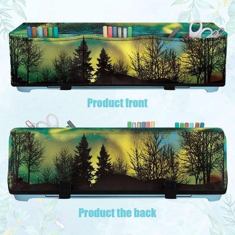 Front and back view of Northern Lights Motif Cutting Machine Cover With Pocket Carrying Case For DIY Cutting Maker And Die Cut Machines Dust Shield Portable Protective Hood Durable Flocked And Stretch Fabric On The Go Ready Crafting Accessory