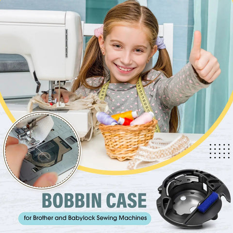 Built Tough Black Bobbin Case Replacement For Brother And Babylock Sewing Machines Delivers Slick Stitching Class 15 A Bobbins Hassle Free Direct Fit Xc3153351 shown in sewing setup with child sewist.