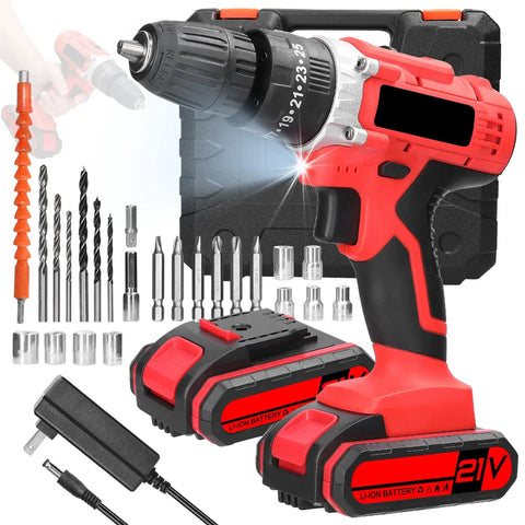 Heavy Hitter 21V Cordless Drill Set Featuring 3in1 Impact Drill And Rechargeable Battery With High Torque Selector for tough wall penetration.