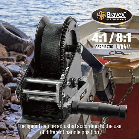 Heavy Duty 3500lb Boat Trailer Winch With 33ft Strap Portable Hand Winch With Steel Cable Two Way Ratchet Crank for Boats