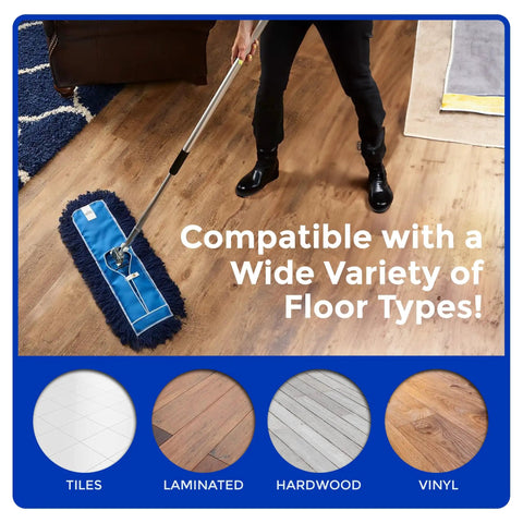 Straight Up Premium Heavy Duty Nylon Dust Mop Replacement Head 2 Pack fits standard 36 inch frames, cleaning different floor types.