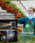 Man using 10000mAh Portable Waist Clip On Fan With 5 Speeds And Built In Flashlight, Hands Free Belt Personal Cooling