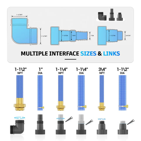 1HP Submersible Sump Pump With 3700 GPH Flow For Clean Or Dirty Water, Portable Drain Pump hose connector sizes diagram