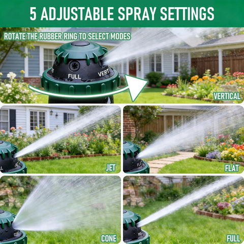 Gear Driven Sprinkler For Yard With 5 Pattern Rotary Coverage 360 Degree Sprinkler Head Spike Base settings in a garden