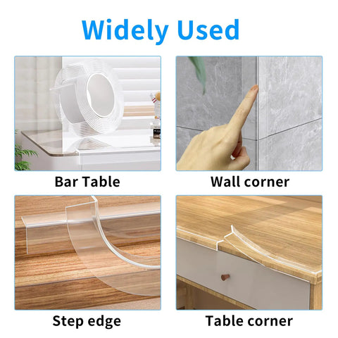 Straight Up Protection Ninja Soft Clear Edge Corner Protectors Baby Proofing Strips on bar table and wall corners.