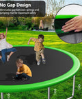 Children playing on 12 Foot Trampoline With Slide And Swings Outdoor Play Set With Basketball Hoop Ladder LED Lights And Net Enclosure