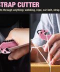 Pink Pocket Knife For Women Self Defense 2.95 Inch Serrated Folding Blade 5 In 1 Tactical Knife with strap cutter in use