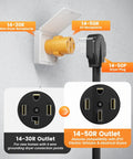 Heavy Duty NEMA 14 30P To 14 50R Level 2 EV Charger Adapter Fits Tesla Cars showing 14-30R and 14-50R receptacles for easy charging.