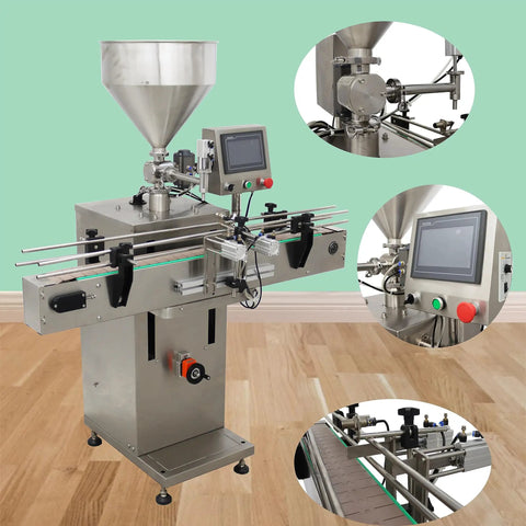 Heavy Duty Servo Automated Paste And Liquid Filling Machine 100 To 1000 Milliliter Capacity with stainless steel funnel and control panel.
