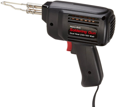 8-Piece Dual Heat Soldering Gun Kit With 230/150 Watt Output handheld soldering gun close-up, black with red trigger.