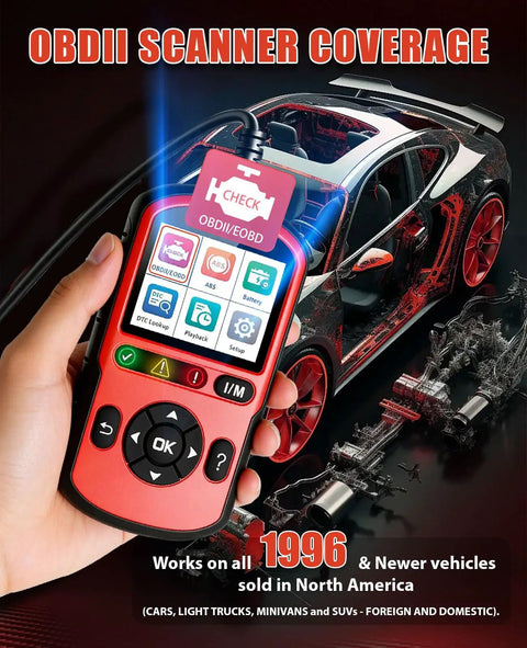 OBD2 Scanner AutoLink AL549 All In One Pro Grade Diagnostic Tool held in hand in front of car schematic