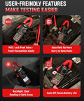 5 in 1 Digital Clamp Meter With Auto Ranging, 400A AC Current, 600V AC DC Voltage, Resistance, Continuity And Diode Testing, 2000 Count Resolution, Portable Pocket Sized Multimeter For Pros And DIY, red clamp meter in car battery test