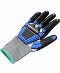 18G GoldSilk and Sandy Nitrile Impact Protection Work Gloves with back of hand protection blue and black size M top view