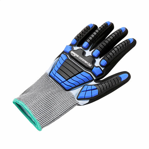 18G GoldSilk and Sandy Nitrile Impact Protection Work Gloves with back of hand protection blue and black size M top view