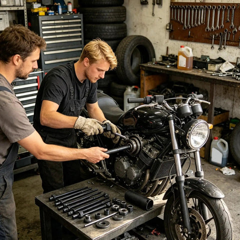 Grab This Rad 12 Piece Bearing Puller Kit For Smooth Motorcycle Bearing Extraction Without Hitting It With A Hammer Or Damaging Inner Parts Ever While Handling Tight Spots Like A Boss Saving You Cash On Labor Bills Fix It Fast. 12-piece steel kit on motorcycle hub