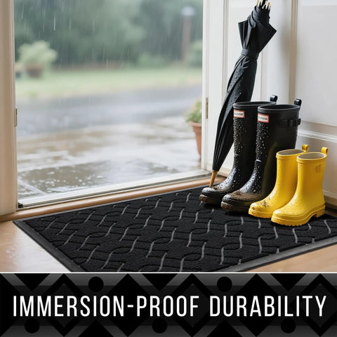 All Season Waterproof Front Door Doormat That Captures Dirt And Mud Like A Pro Heavy Duty Non Slip Outdoor Entrance Mat on wet floor