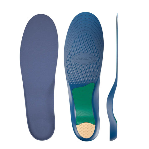 Lower Back Pain Relief Orthotics With Shock Guard Tech for all day support shown from top, bottom, and side views.