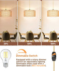 Straight Up Chic 13 Inch Gold Plug In Pendant Light With Super Smooth Rotary Dimmer Switch And Major Vibe Boho Rattan Fabric Hanging Lamp For Kitchen Dining Or Bedroom Spaces That Really Slap at various brightness levels.