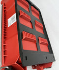 Packout Mounting Plate for Milwaukee System showing red and black heavy-duty metal base with pre-drilled holes and two half plate design.