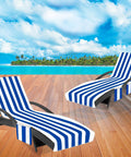 Oversized Beach Lounge Chair Towel Cover Set Of 2 With 3 Pockets Striped Dark Blue Microfiber Durable Quick Dry Fabric Chaise Covers Beach Ready For Poolside Beach Garden 85 By 30 Inches on lounge chairs by the pool