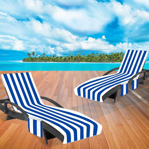Oversized Beach Lounge Chair Towel Cover Set Of 2 With 3 Pockets Striped Dark Blue Microfiber Durable Quick Dry Fabric Chaise Covers Beach Ready For Poolside Beach Garden 85 By 30 Inches on lounge chairs by the pool