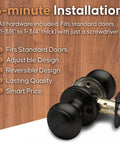 Passage Interior Door Knob Set Matte Black Heavy Duty Modern Handle ANSI Grade 3 Certified Easy Five Minute Install Reversible for Bedroom