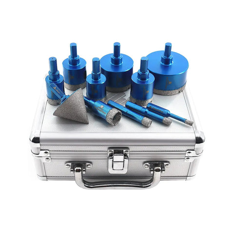 Diamond Core Drill Bit Set For Porcelain Tile Ceramic Marble Granite With Triangle Shank Hole Saw Kit, 11 Pieces on metal case
