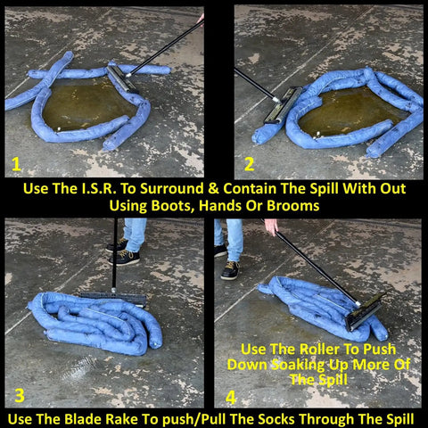 Heavy Duty Industrial Spill Cleanup Kit Featuring Oil Absorbent Emergency Mats Pads Socks Paired With A Tough Roller Rake For NonStop Grease Leak Response And Quick Drydown