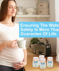4 Pack E Coli And Coliform Bacteria Water Test Kit For Home Drinking Well And Tap Water Features No Sweat Setup And Quick 48 Hour Results For A Heck Of A Solid Choice Over Your Fresh Water Quality with a pregnant woman holding a cup.