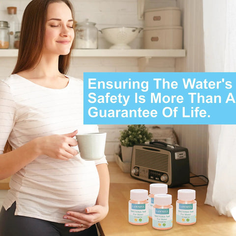 4 Pack E Coli And Coliform Bacteria Water Test Kit For Home Drinking Well And Tap Water Features No Sweat Setup And Quick 48 Hour Results For A Heck Of A Solid Choice Over Your Fresh Water Quality with a pregnant woman holding a cup.